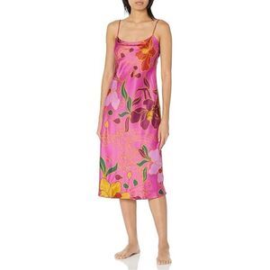 Natori Women’s Satin Feel Fuchsia Multi Color Floral Nomad Slip Dress